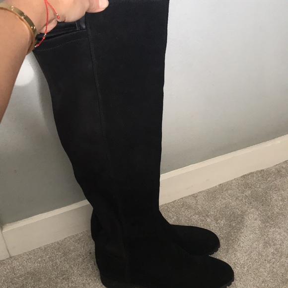 NWT Blondo Black Suede & Fabric Waterproof Over the Knee Boots - Picture 7 of 9